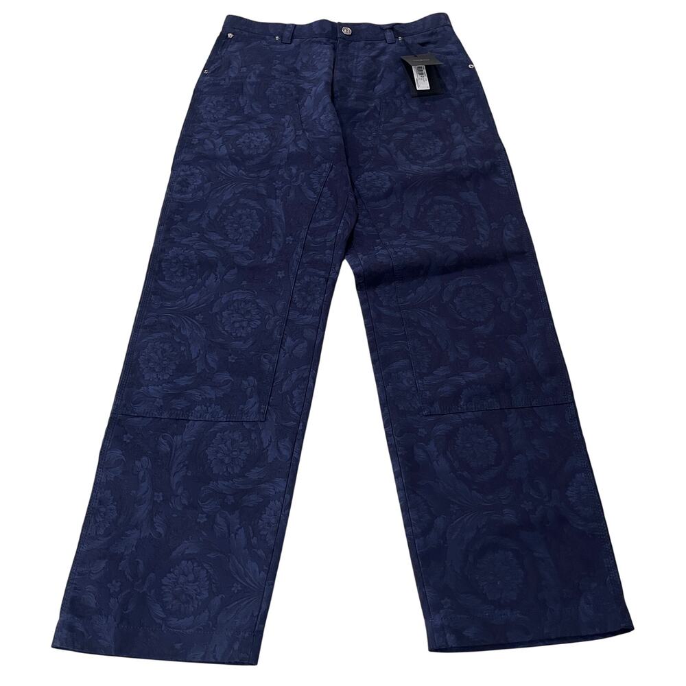 VERSACE Mens NWT Navy Blue Barocco Damask Jacquard Trousers Pants IT48/US32